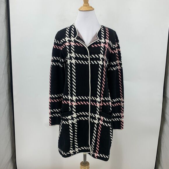 Talbots Plaid Longline Sweater Womens S Small Heavy Knit Snap Button Pockets - Picture 2 of 13